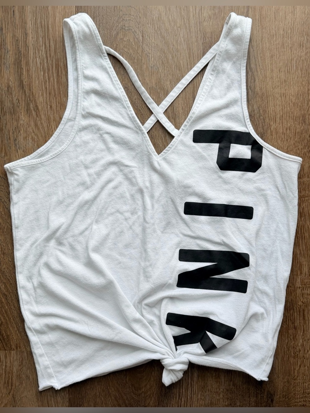 PINK | Tie Front Tank Top | Crisscross Front Graphic Tank | Oversized Lounge Top
